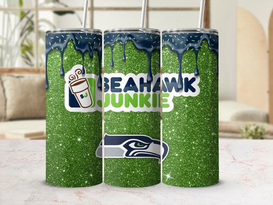 Seahawk Junkie Glitter Green and Blue Tumbler