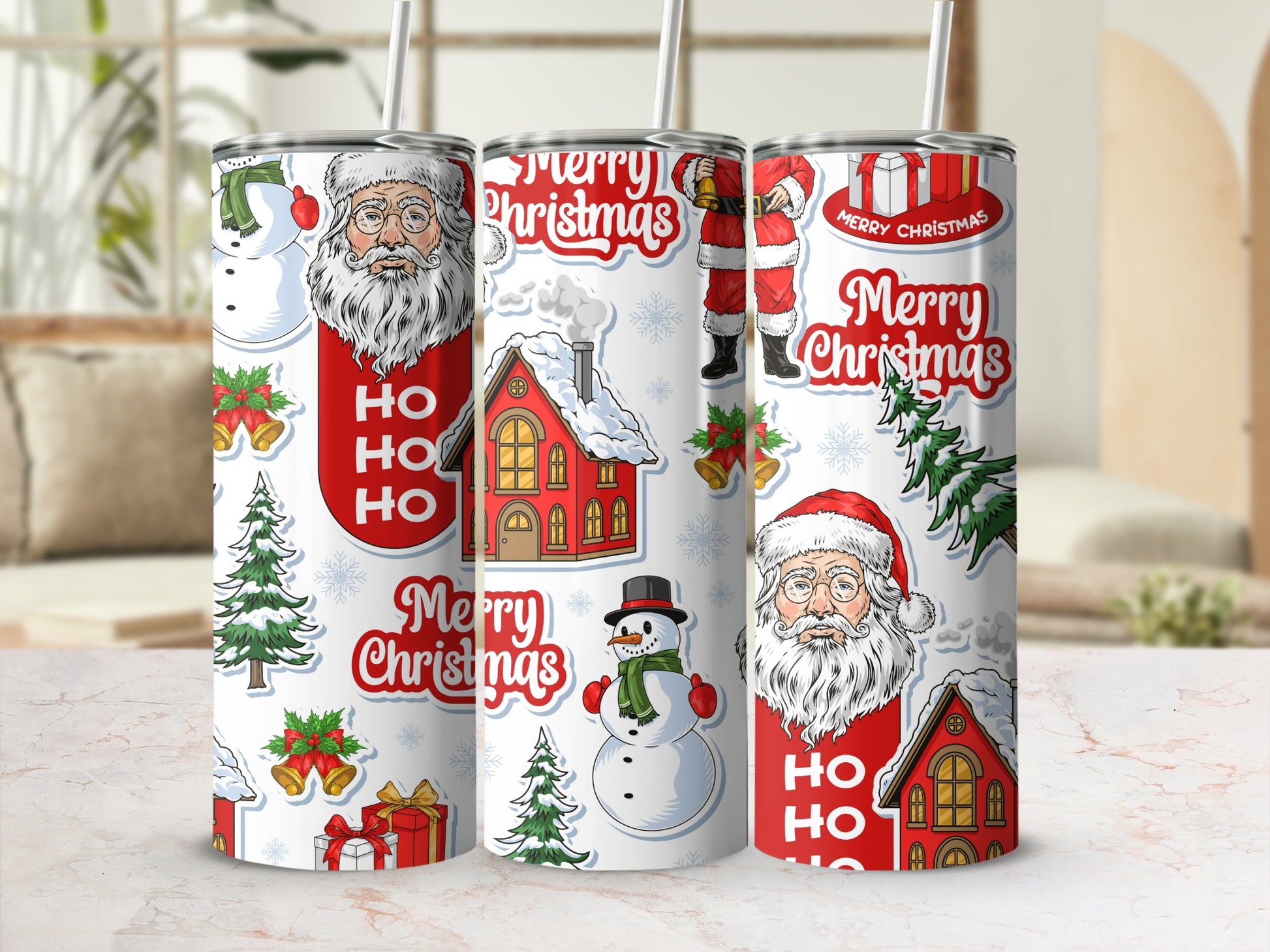 Festive Santa and Snowman Merry Christmas Tumbler