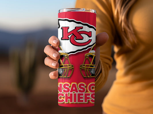 Kansas City Chiefs Football Helmets Stars Red Background Tumblers