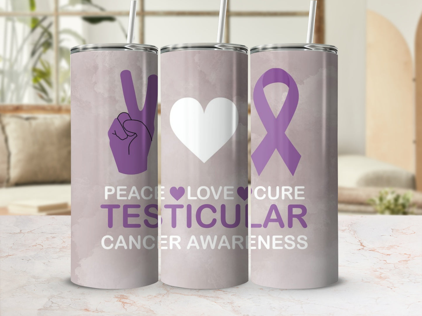Peace Love Cure Testicular Cancer Awareness Tumbler