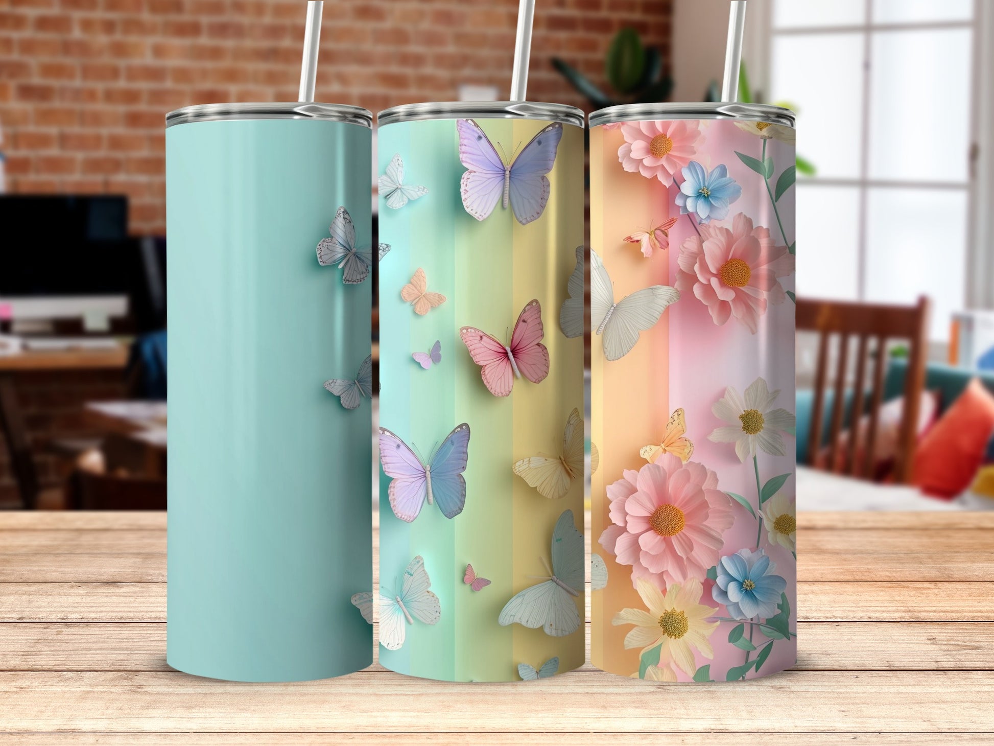 Pastel Butterfly Flower Gradient Spring Skinny Tumbler product type