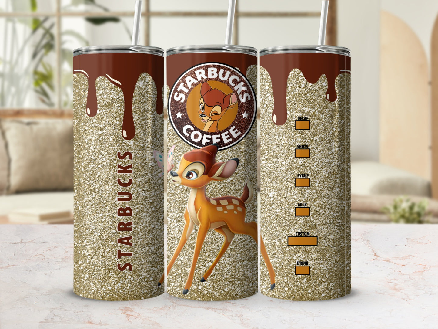 Disney Bambi Glitter Starbucks Coffee Tumbler Cup