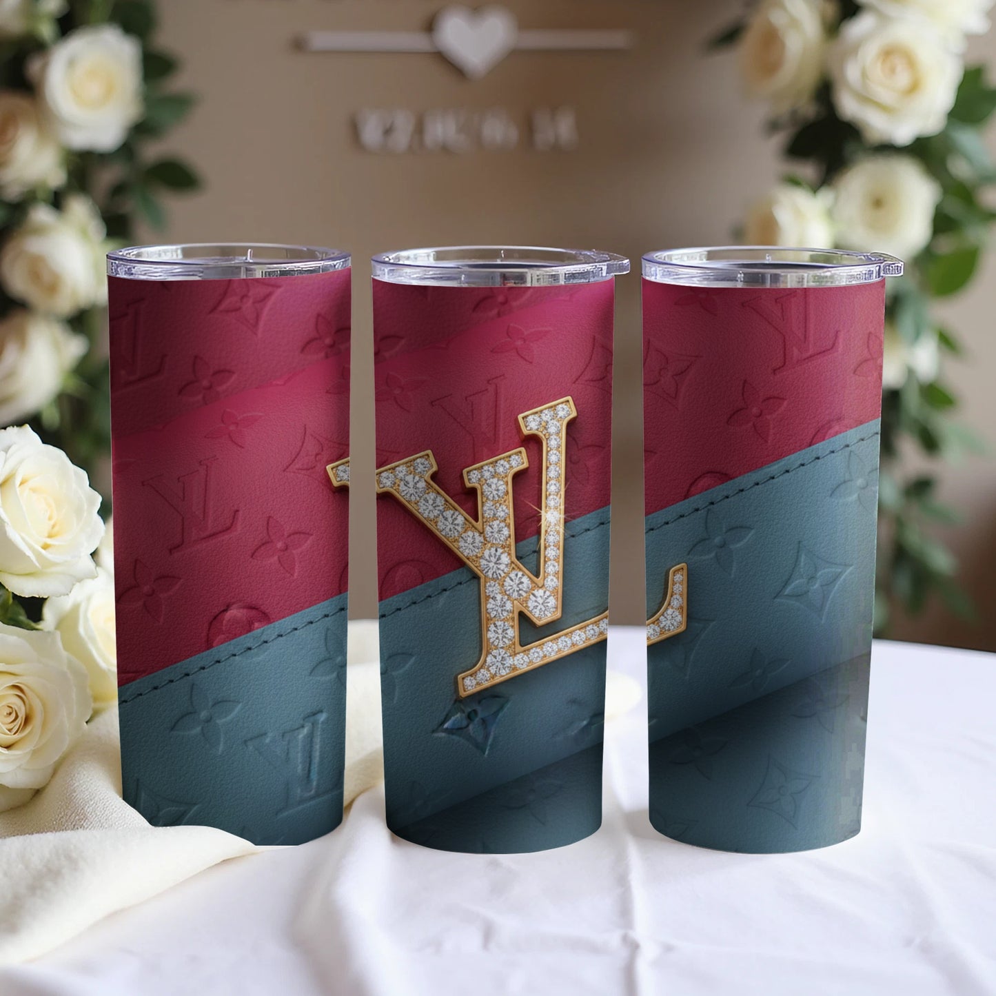 Luxurious Rhinestone LV Insulated Tumbler for Stylish Trinkets
