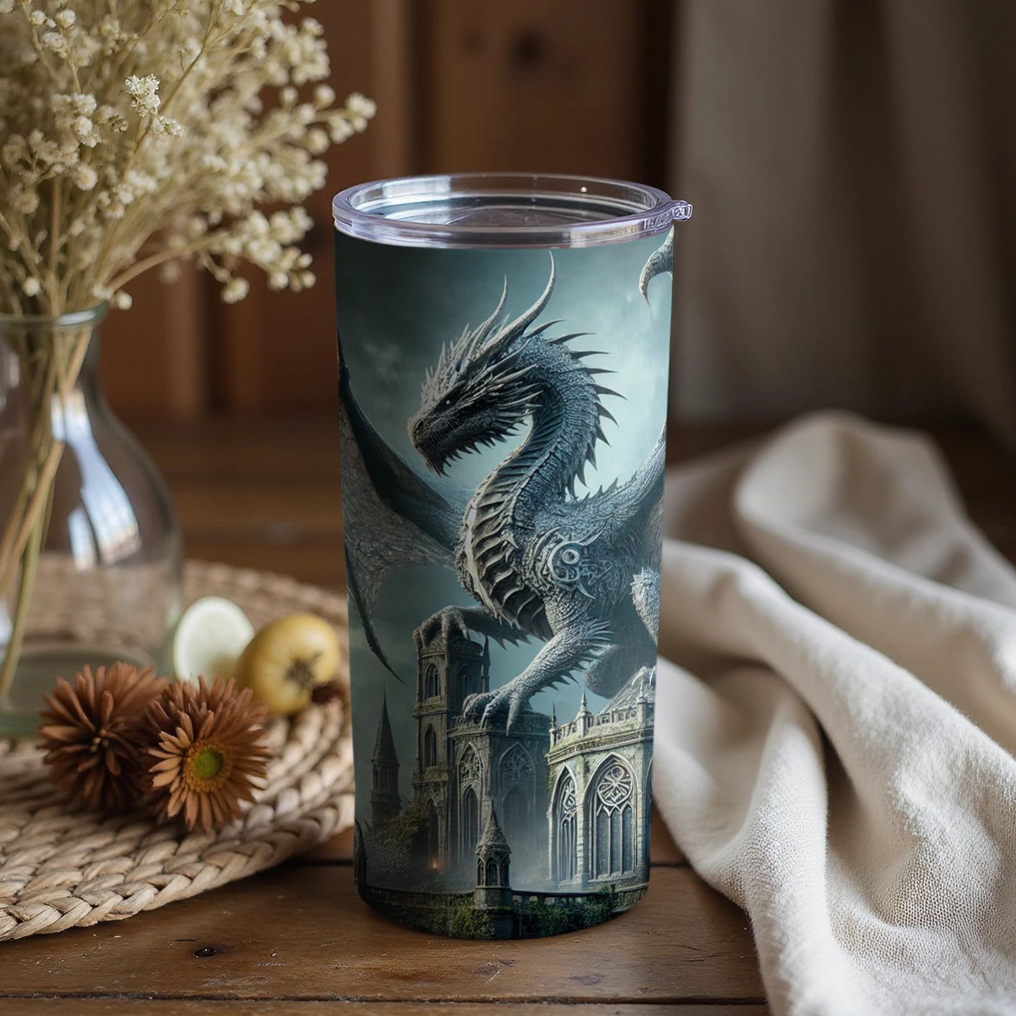 Majestic Dragon and Castle Fantasy Tumbler