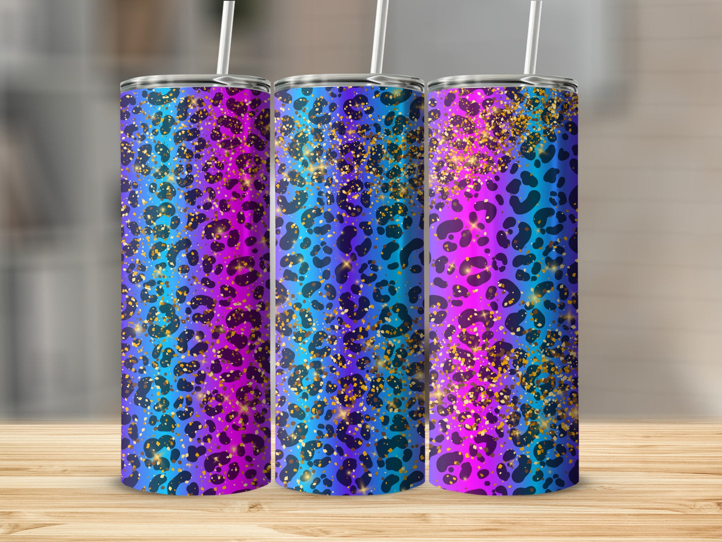 Glitter Purple and Blue Leopard Print Tumbler product
