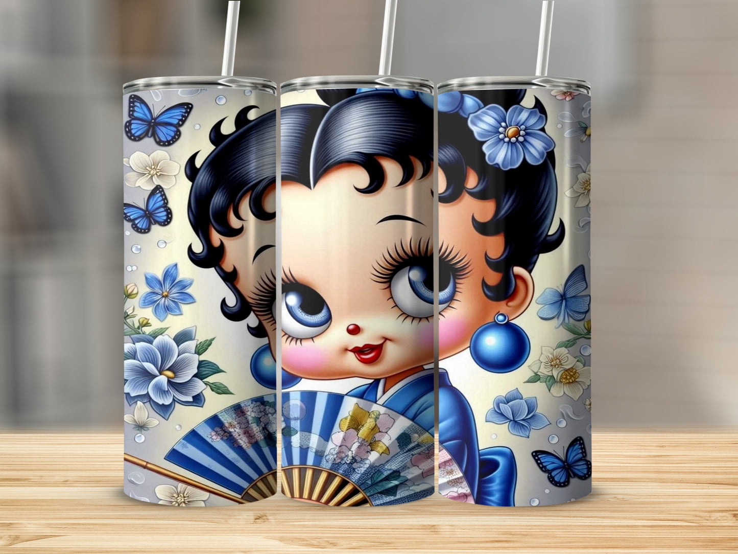 Cute Animated Girl and Butterflies Design Cup