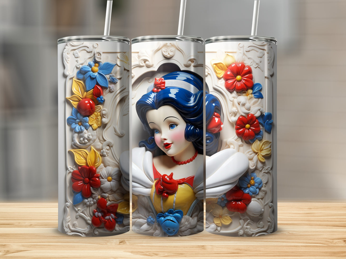 Beautiful Princess Themed Tumbler with Vibrant Floral Design