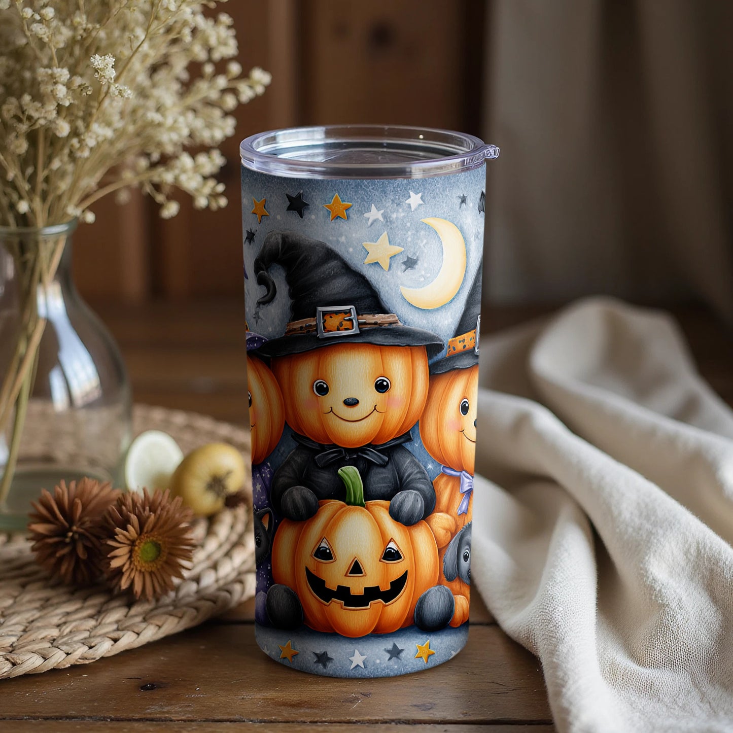 Pumpkin and Moon Halloween Inspired Tumbler