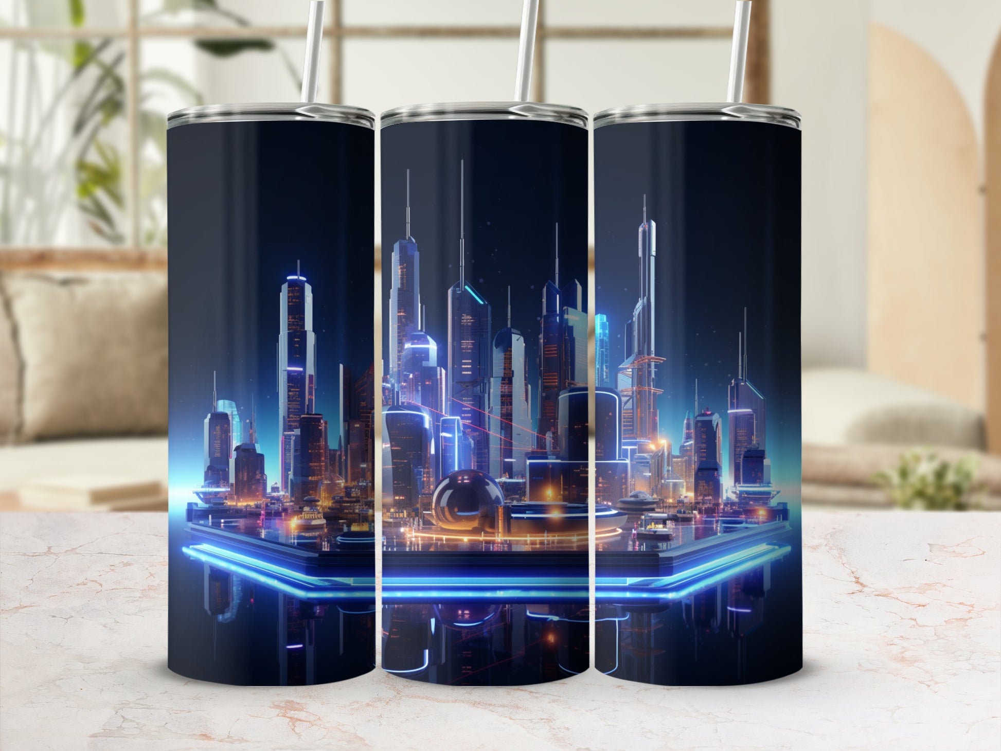 Modern Futuristic Cityscape Design Tumbler Product