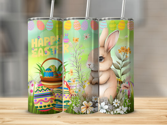 Happy Easter Bunny and Eggs Tumbler Cup