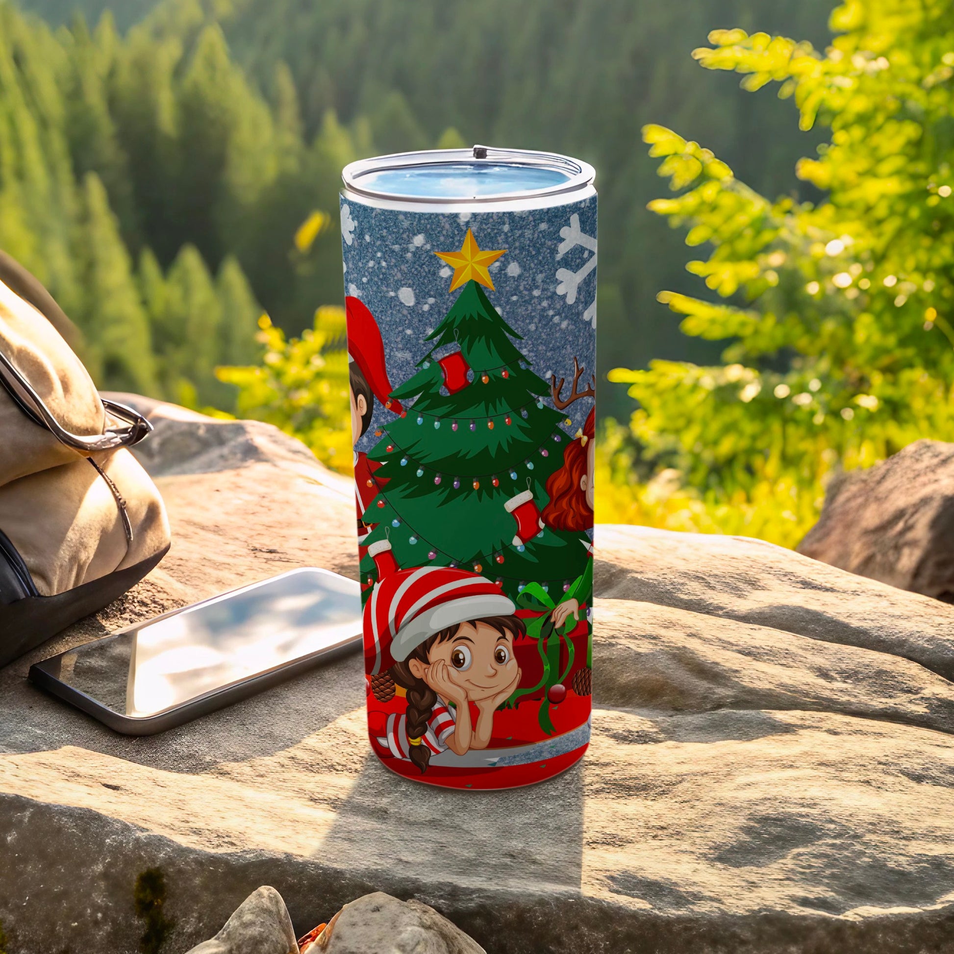Christmas Elf and Holiday Tree Travel Mug Product