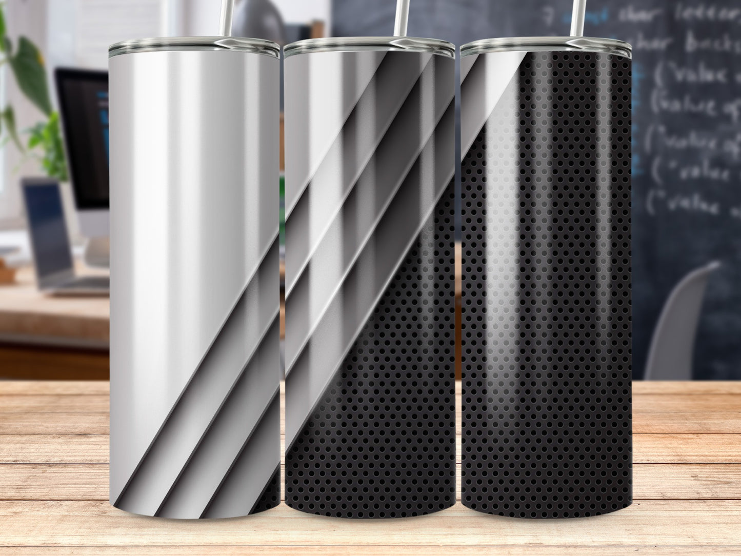 Metal Plates Over Perforated Background Texture Silver Tumblers