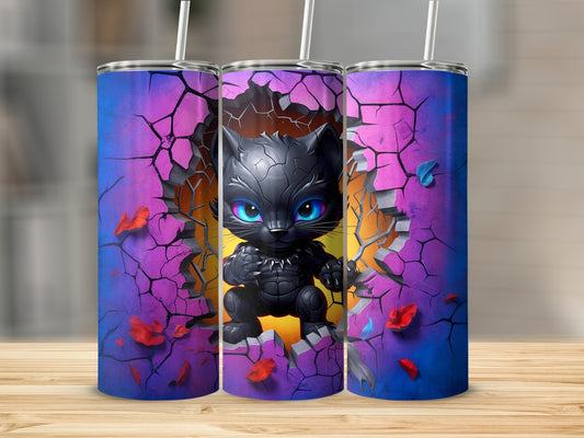 Adorable Black Kitten Cracked Wall Design Tumbler