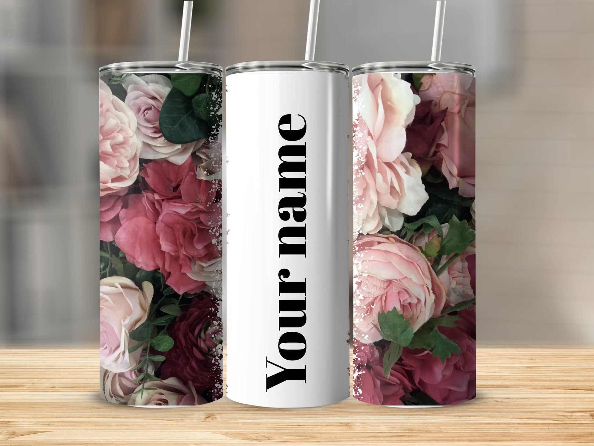 Personalized Floral Design Tumbler with Custom Name