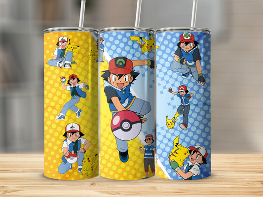 Pikachu Character Art Tumblers with Straw Set of Three
