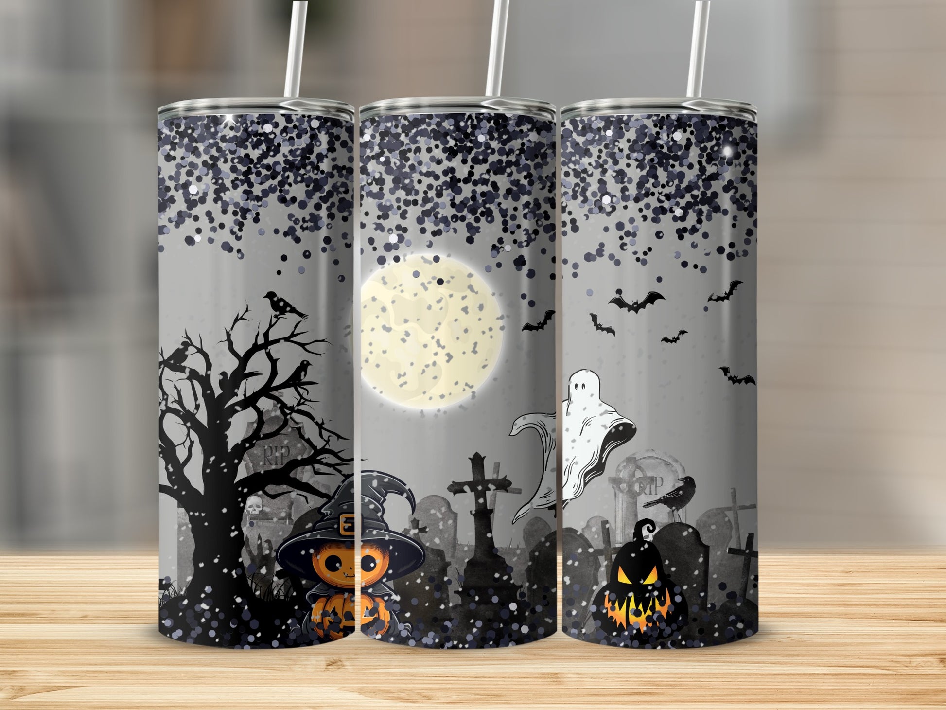 Halloween Spooky Graveyard Scene Drinkware Tumbler Cups
