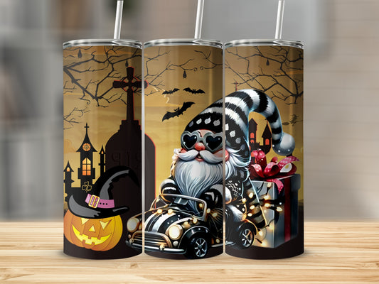 Halloween Gnome Driving Car Travel Tumbler Cup