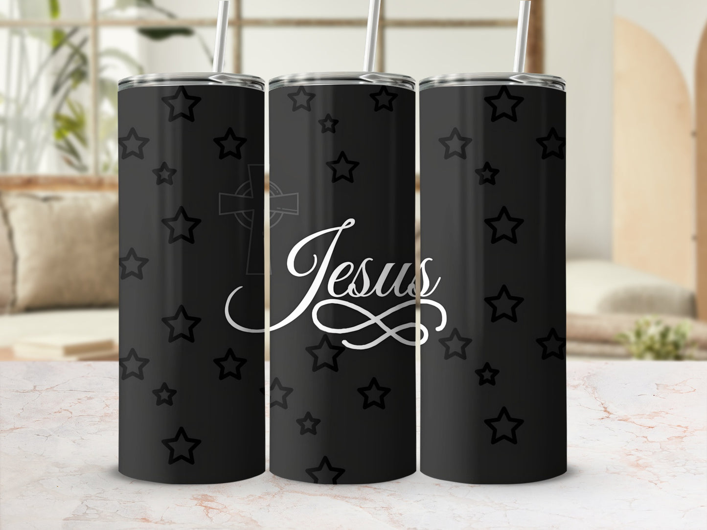 Jesus Stars Design Black Tumbler Product