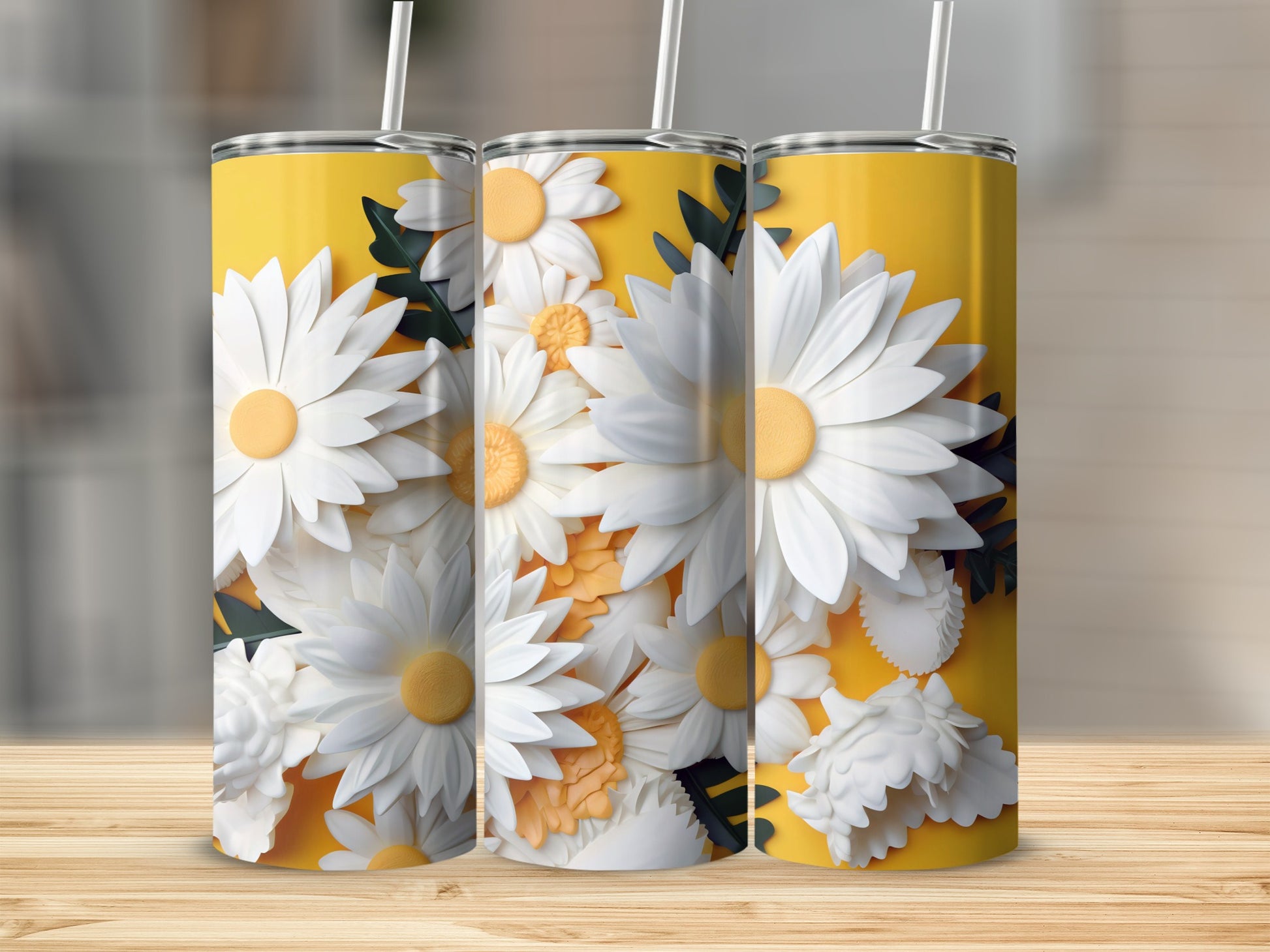 Bright White Daisy Flower Design Tumbler Product