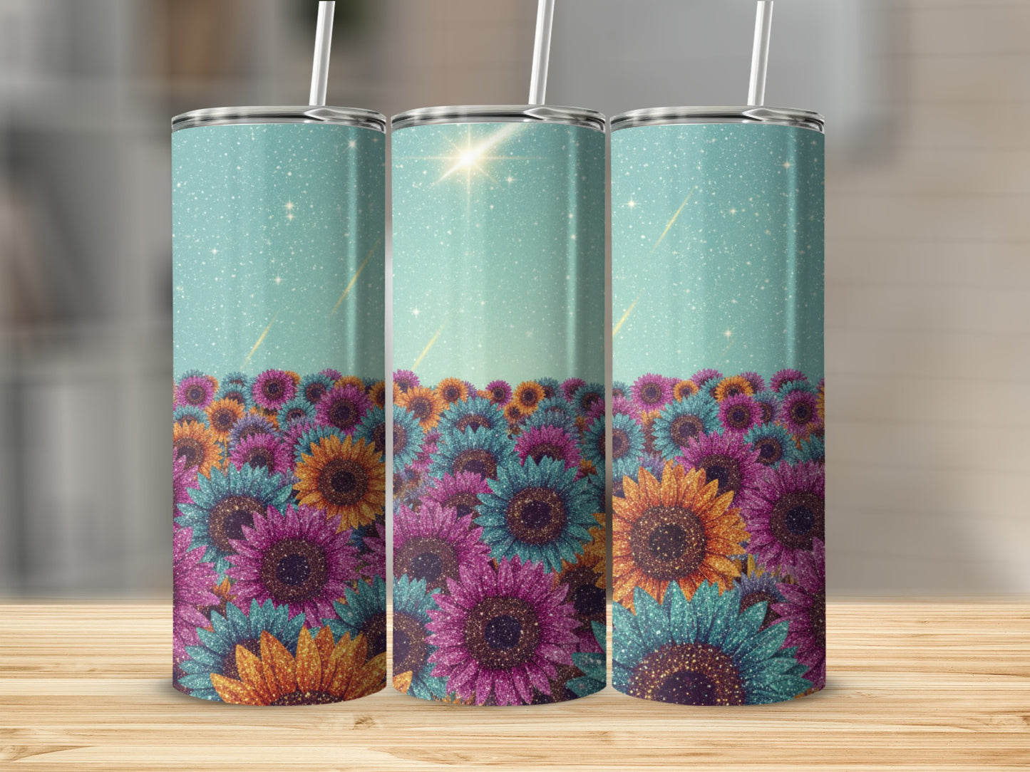 Beautiful Sparkling Sunflower Themed Tumbler Product