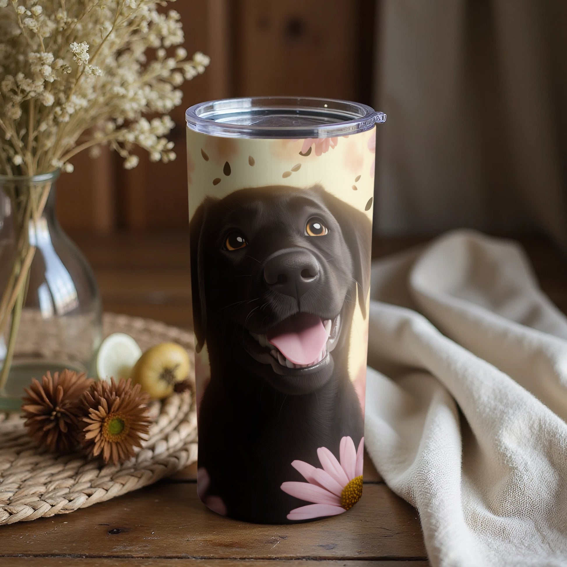 Happy Black Labrador Puppy Floral Tumbler product type