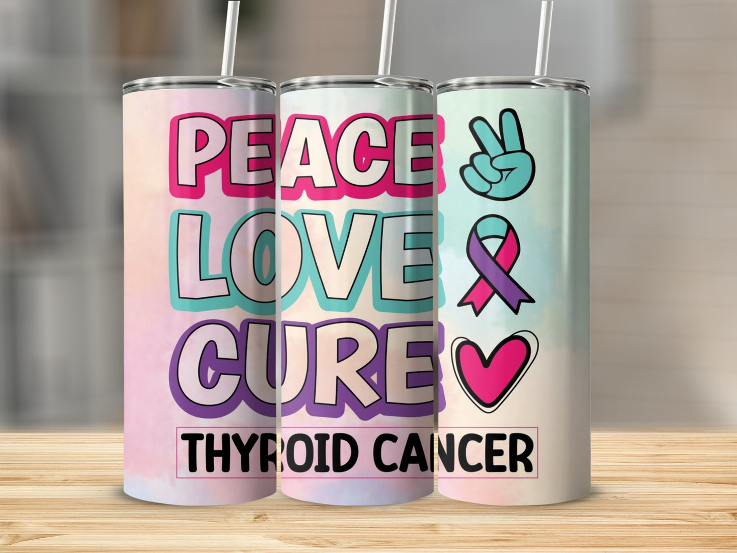 Peace Love Cure Thyroid Cancer Tumbler Product