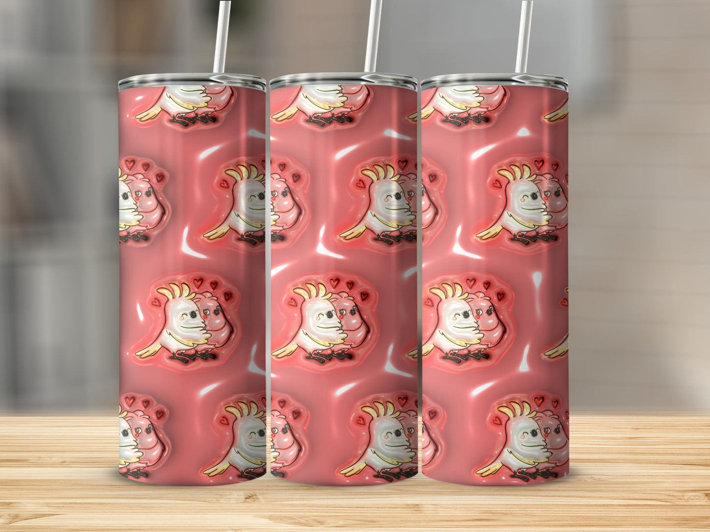 Cute Cartoon Hearts and Unicorns Pink Tumbler Cup