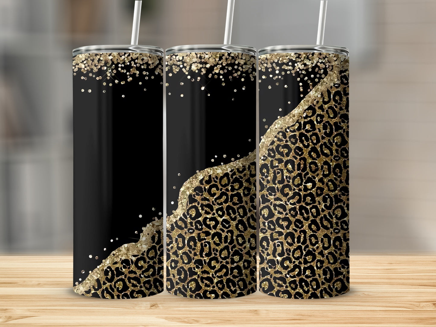 Black and Gold Leopard Skinny Tumbler Cup Product