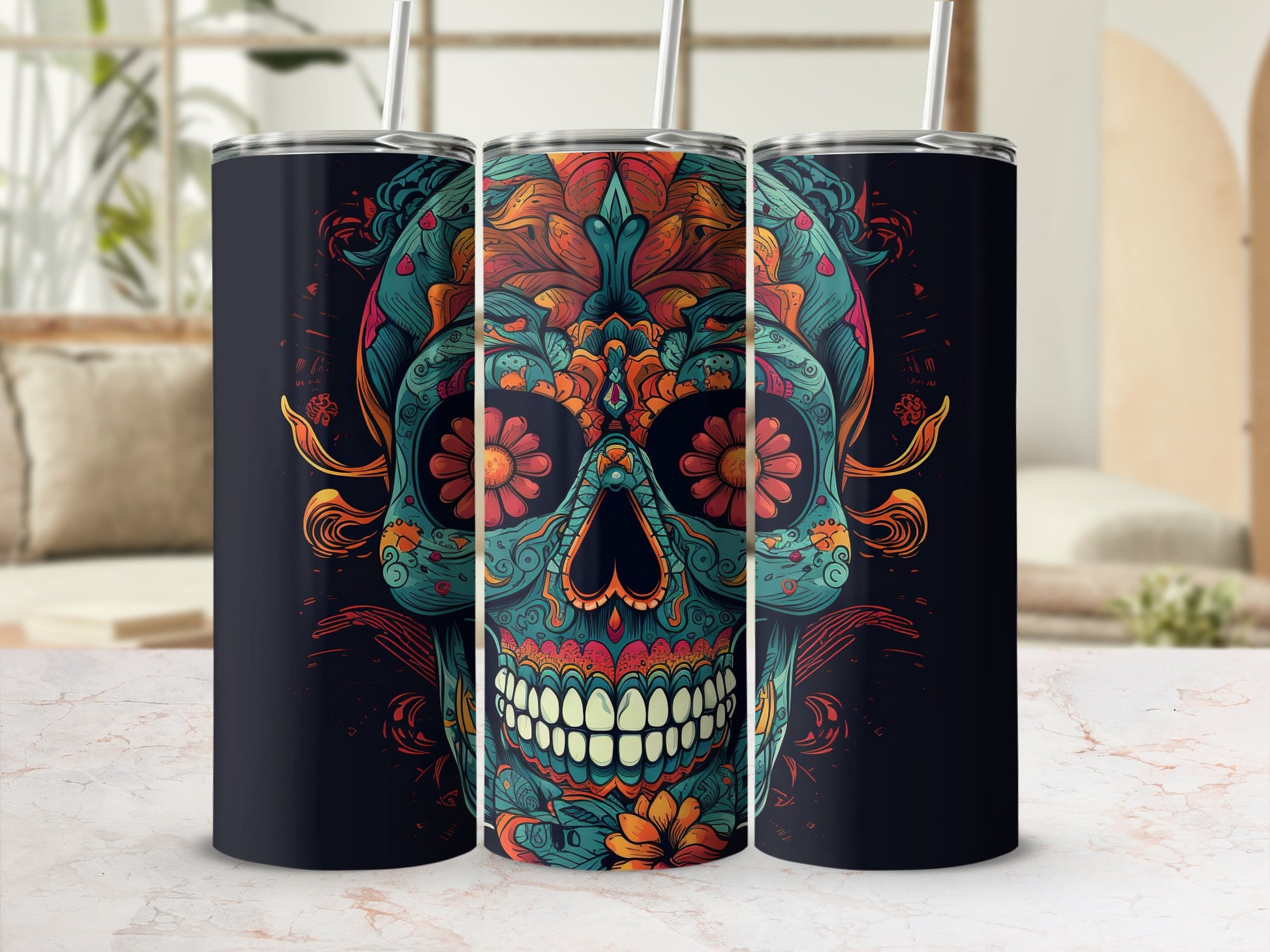 Vibrant Day of the Dead Skull Tumbler for Everyday Use