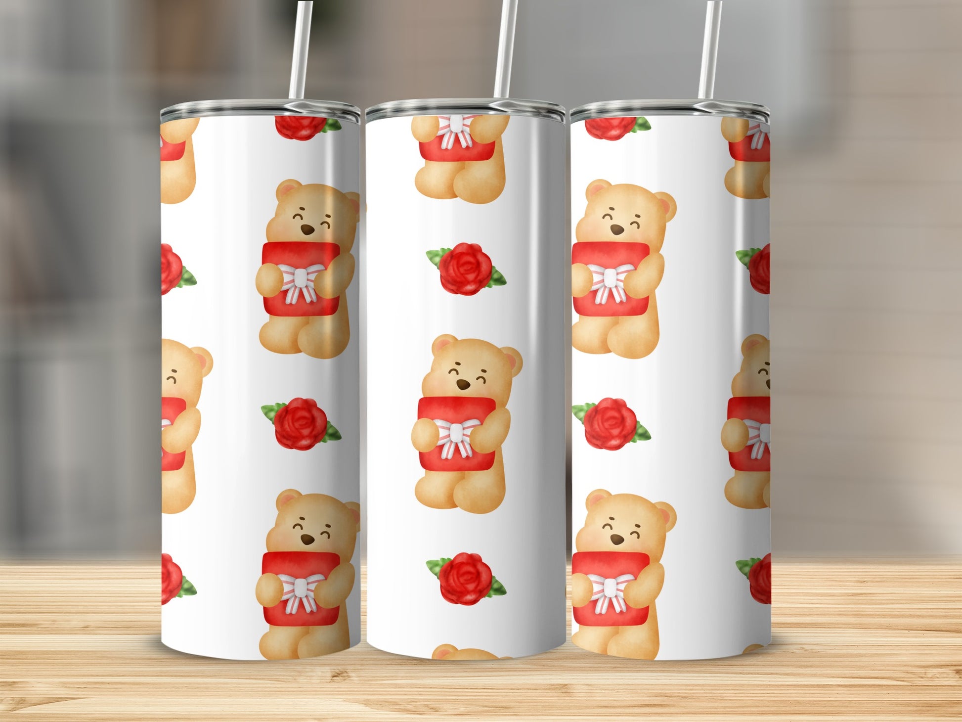 Cute Bear and Rose Print Decorative Tumbler Product
