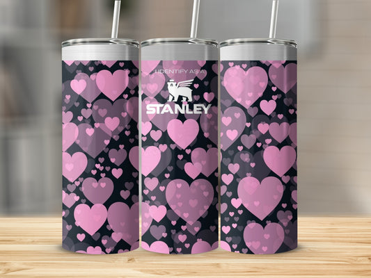 Pink and Black Heart Design Insulated Tumbler Cup