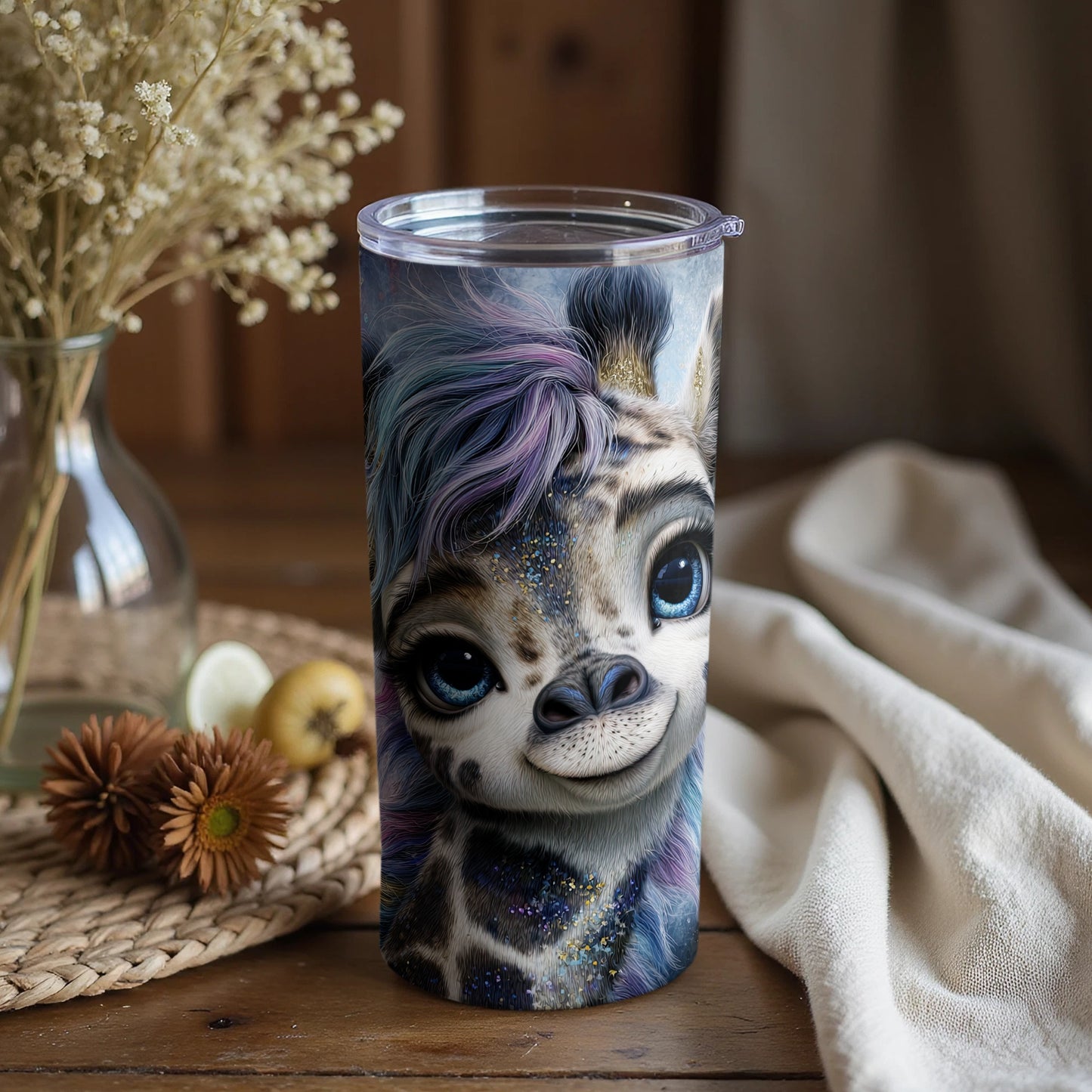 Adorable Cartoon Giraffe Print Travel Tumbler
