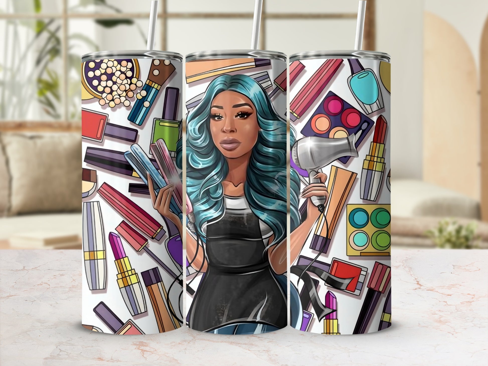 Vibrant Makeup Theme Tall Tumbler With Straw