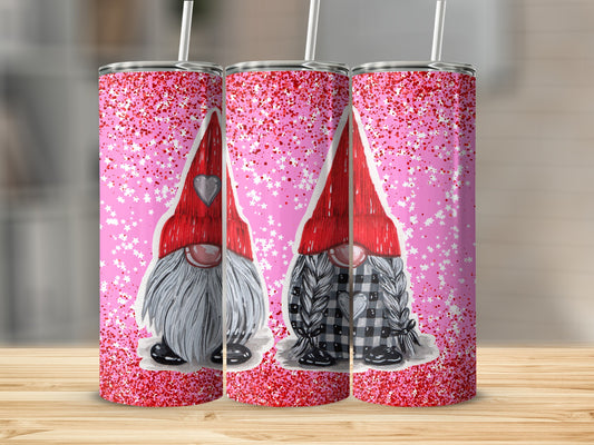 Pink Glitter Gnome Design Tumbler for Holiday Cheer