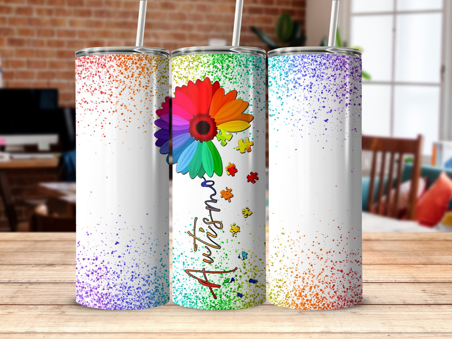 Vibrant Autism Awareness Flower Design Tumbler
