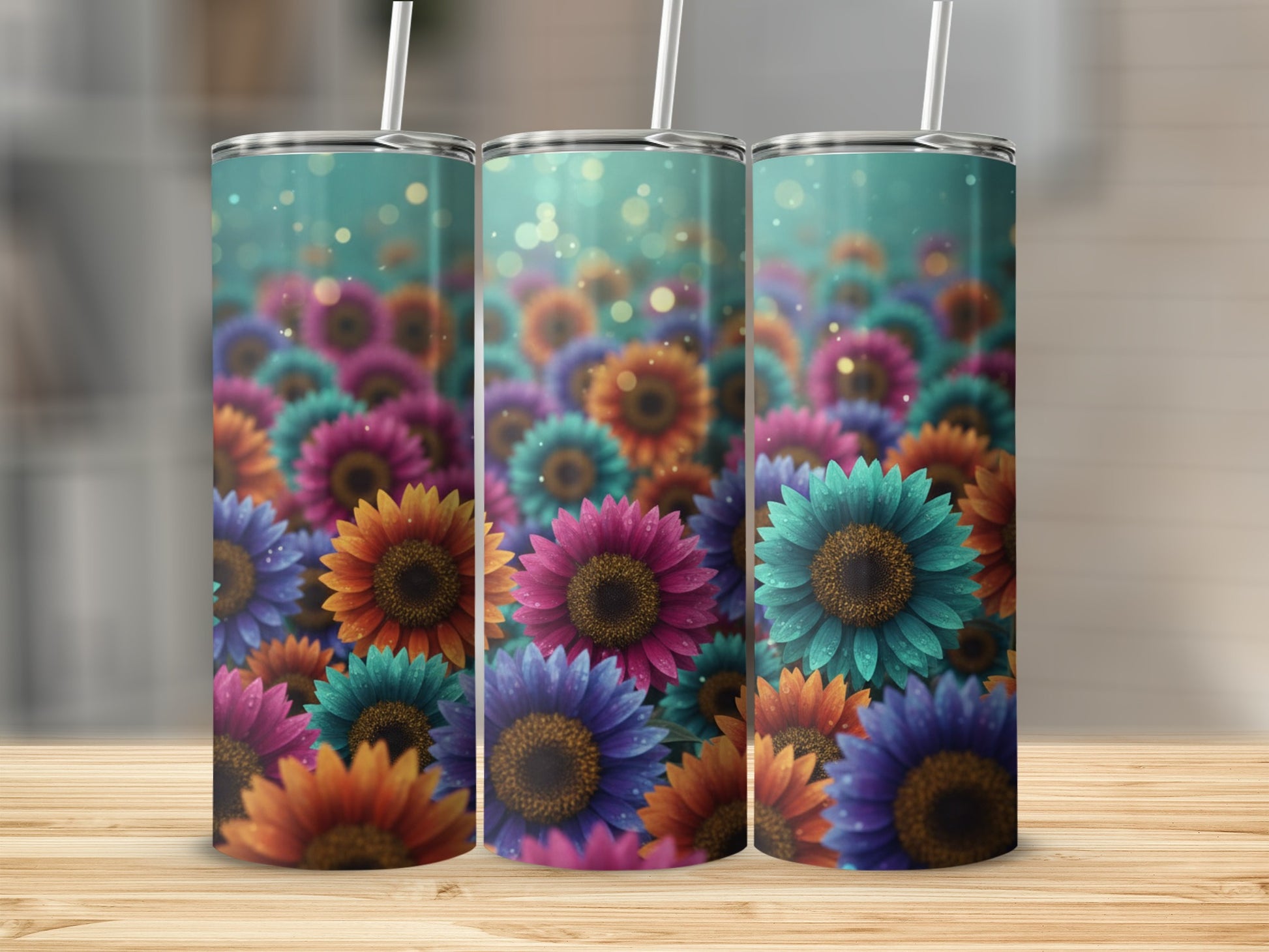 Colorful Sunflower Field Design Insulated Tumbler