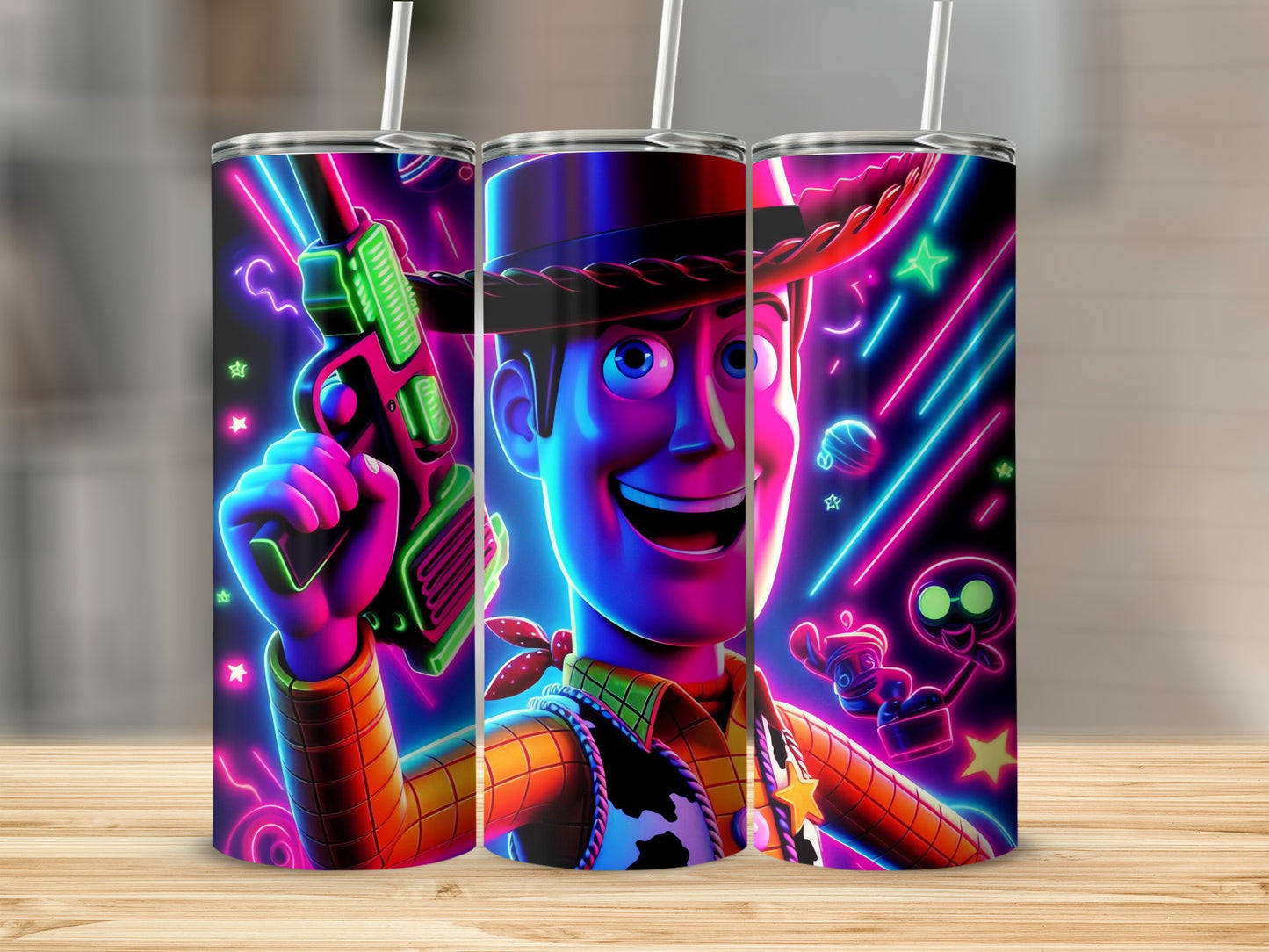 Vibrant Neon Cartoon Character Print Drink Tumbler