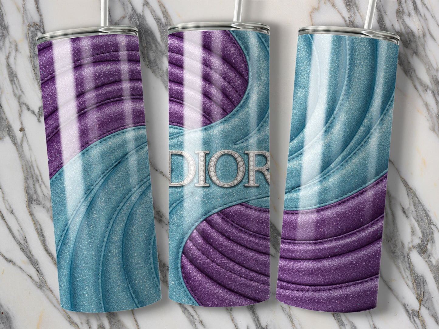 Dior Logo Sparkling Swirl Pattern Teal Purple Tumblers