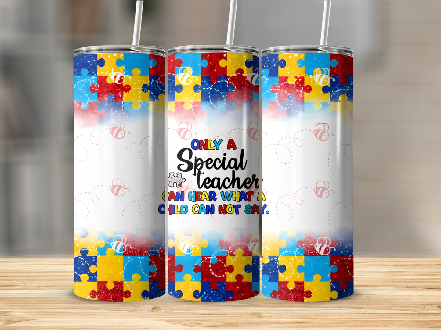 Tumbling puzzle pieces with text "Only a Special Teacher Can Hear What a Child Can Not Say."