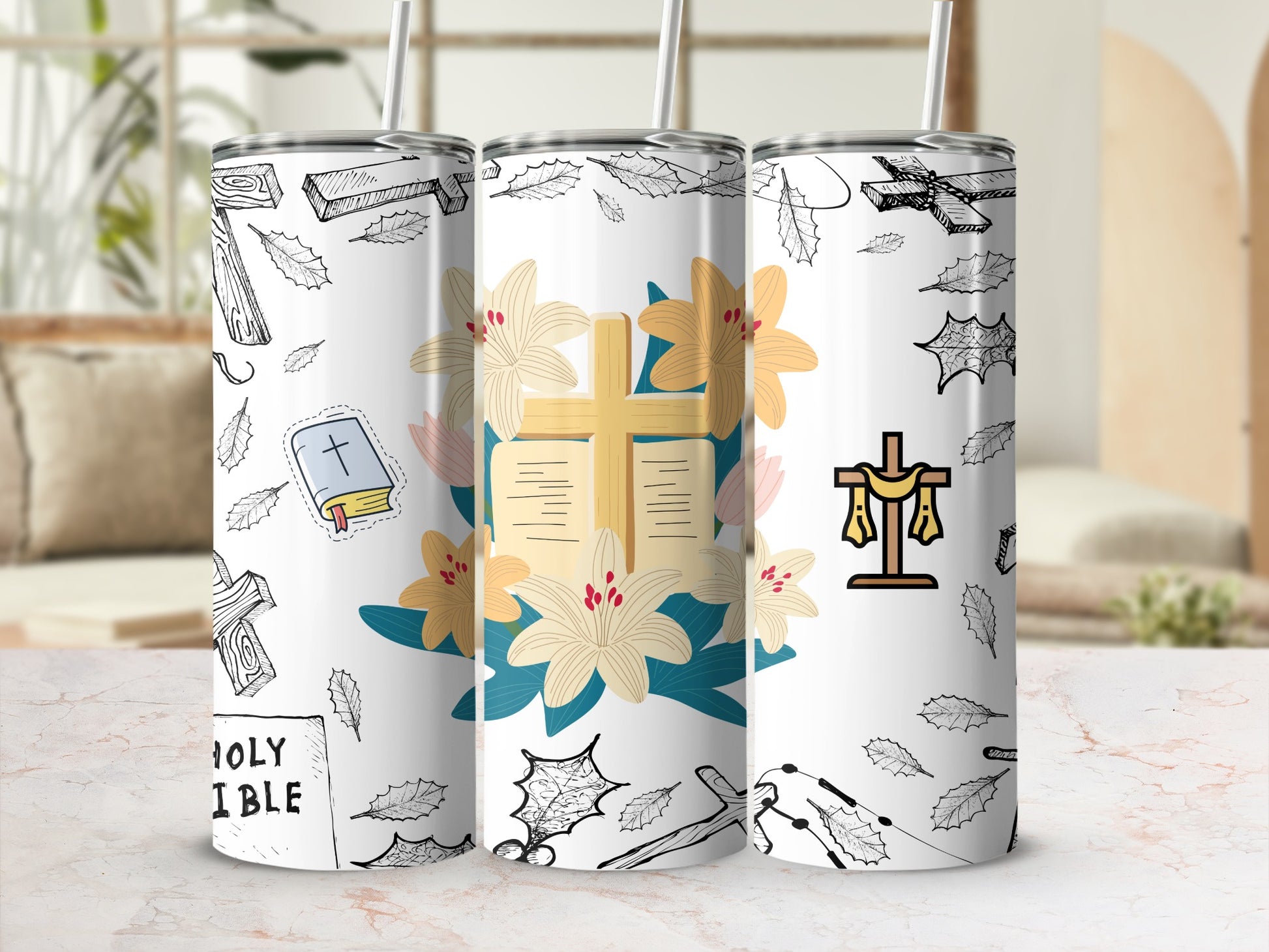 Christian Faith and Floral Cross Tumbler