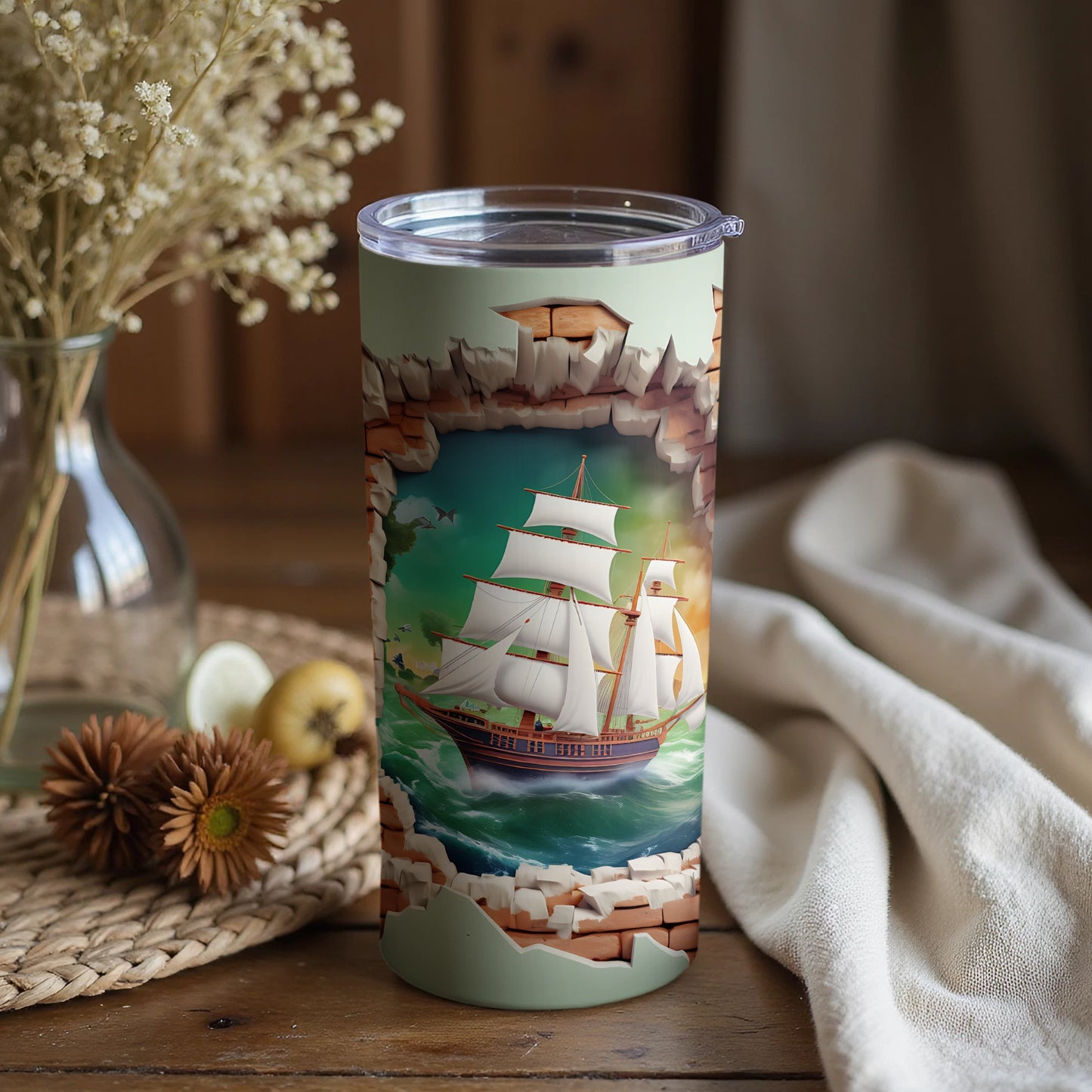Vintage Sailboat Scene Insulated Travel Tumbler