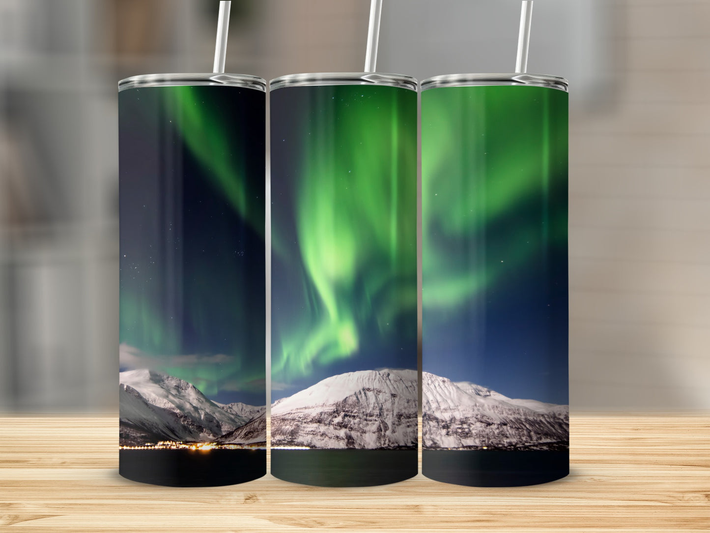 Northern Lights Scenic Tumbler Cup with Straw Accessory