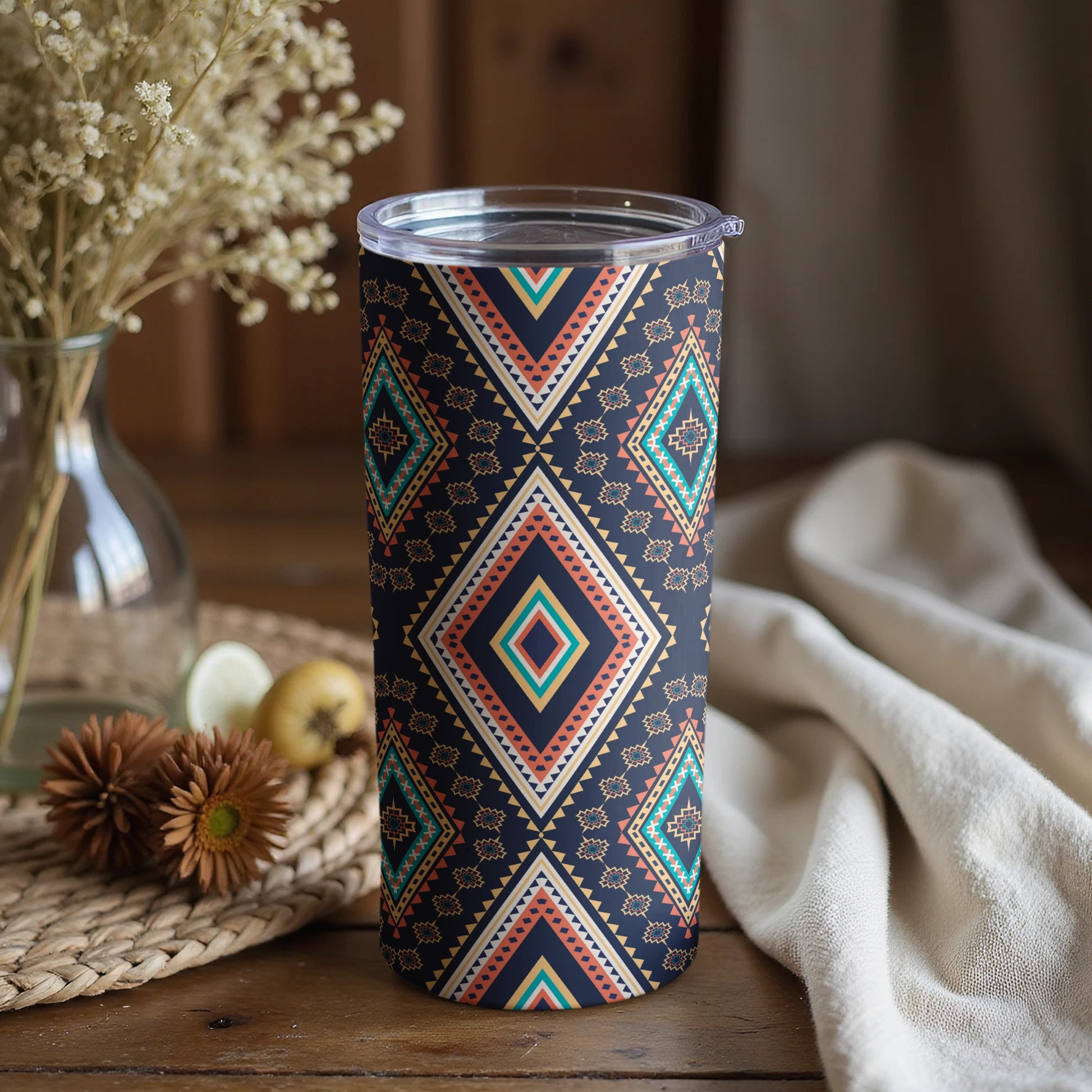 Colorful Geometric Pattern Insulated Tumbler Cup