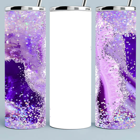 Purple glitter white customized tumbler