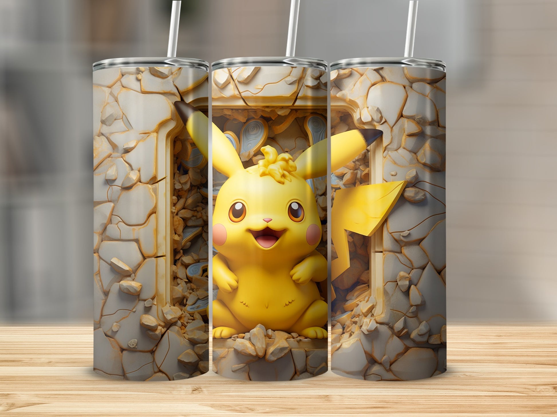 Cute 3D Render Pikachu Inspired Tumbler with Straw
