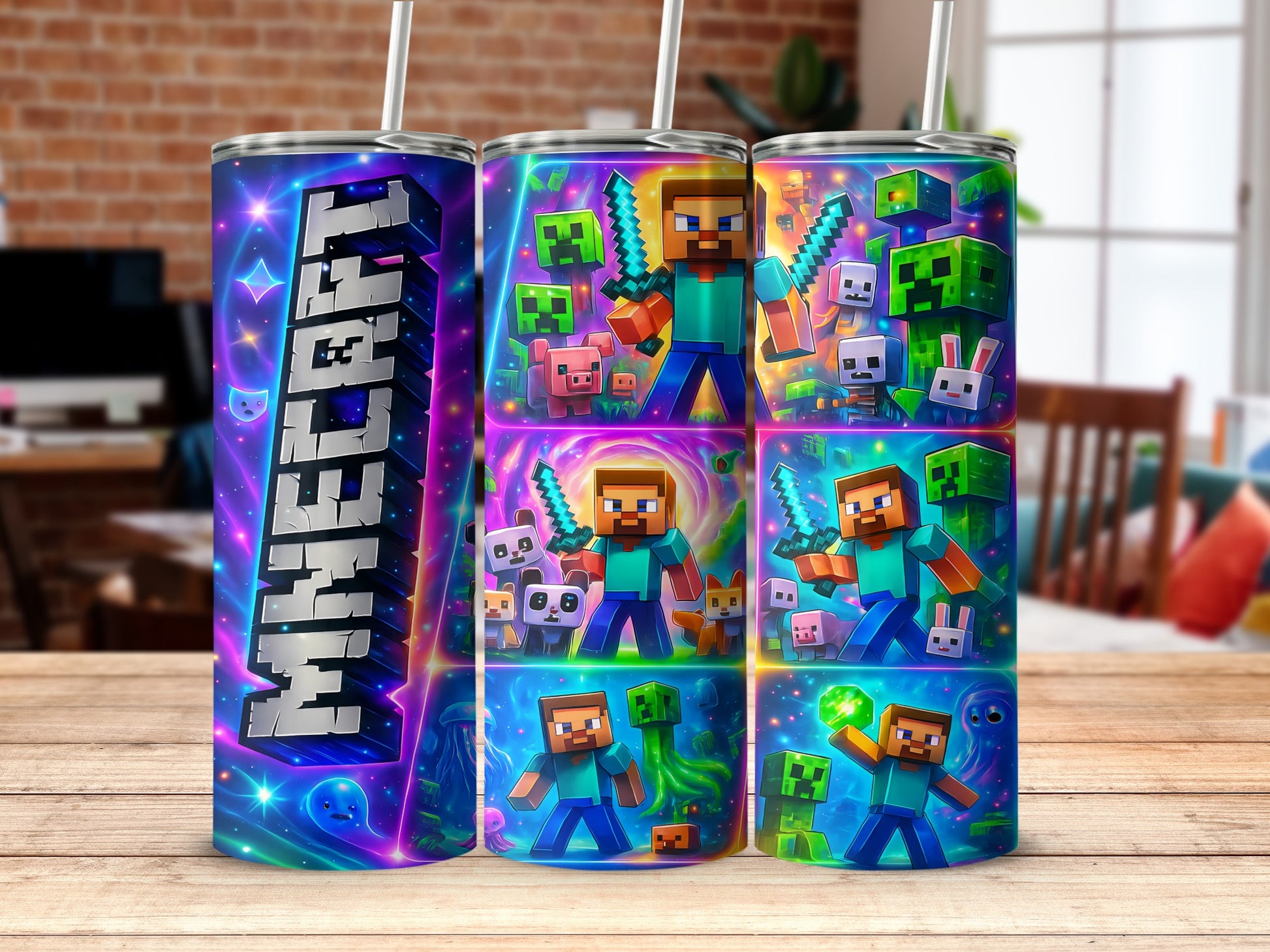 Minecraft Gaming Designs on Colorful Insulated Tumblers
