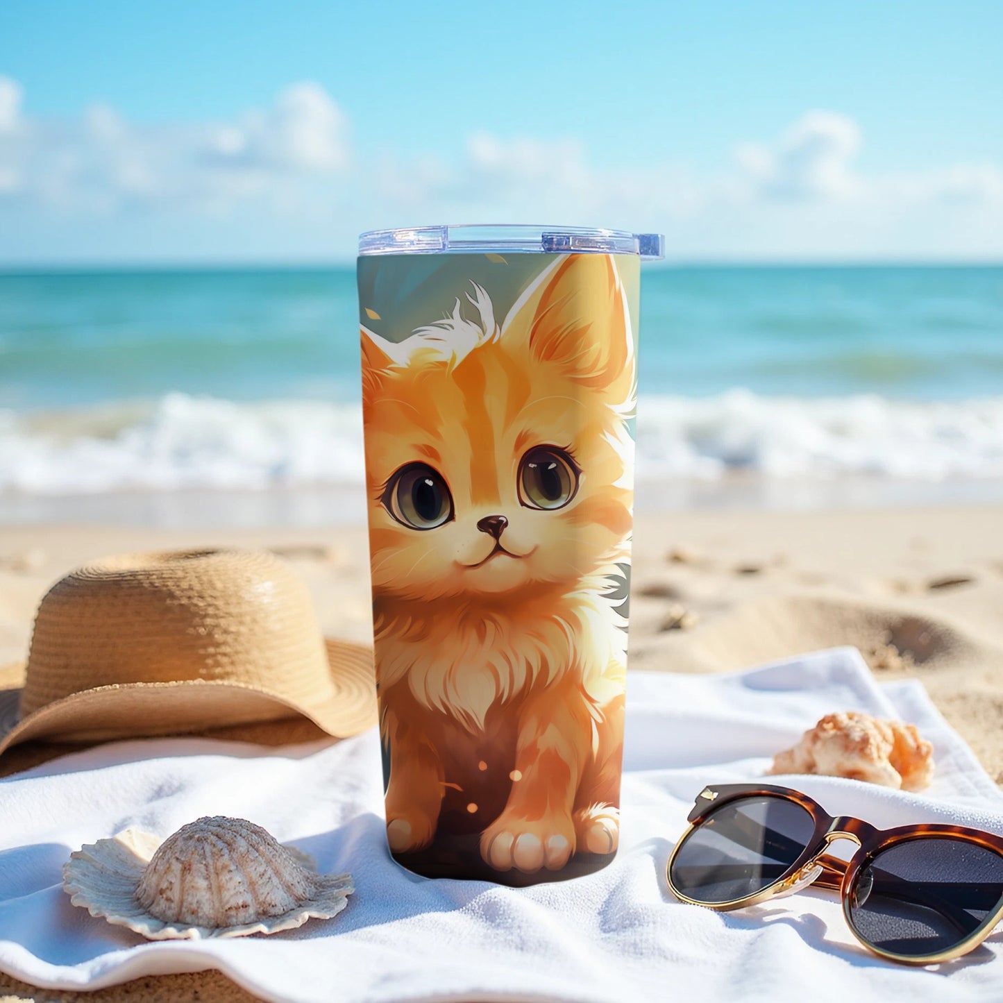 Charming Orange Kitty Ocean Beach Tumbler product type
kitten
orange kitten
cute kitten
adorable feline
cat design
beach scene
ocean view
summer vibes
vacation theme
seaside art
tumbler
travel cup
drinkware
insulated tumbler
kawaii art
pet lover gift
animal lover
unique design
sunny day
beverage holder