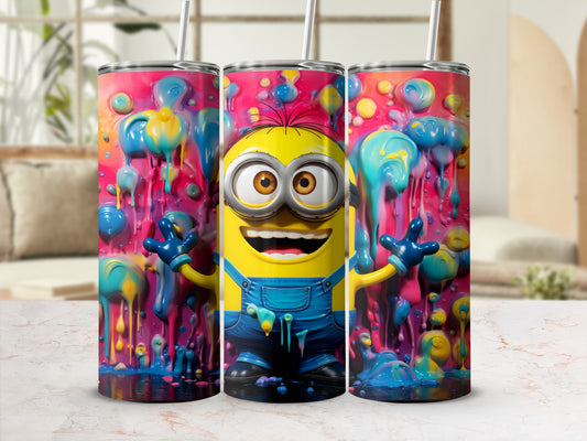 Colorful Dripping Paint and Minion Design Tumbler
