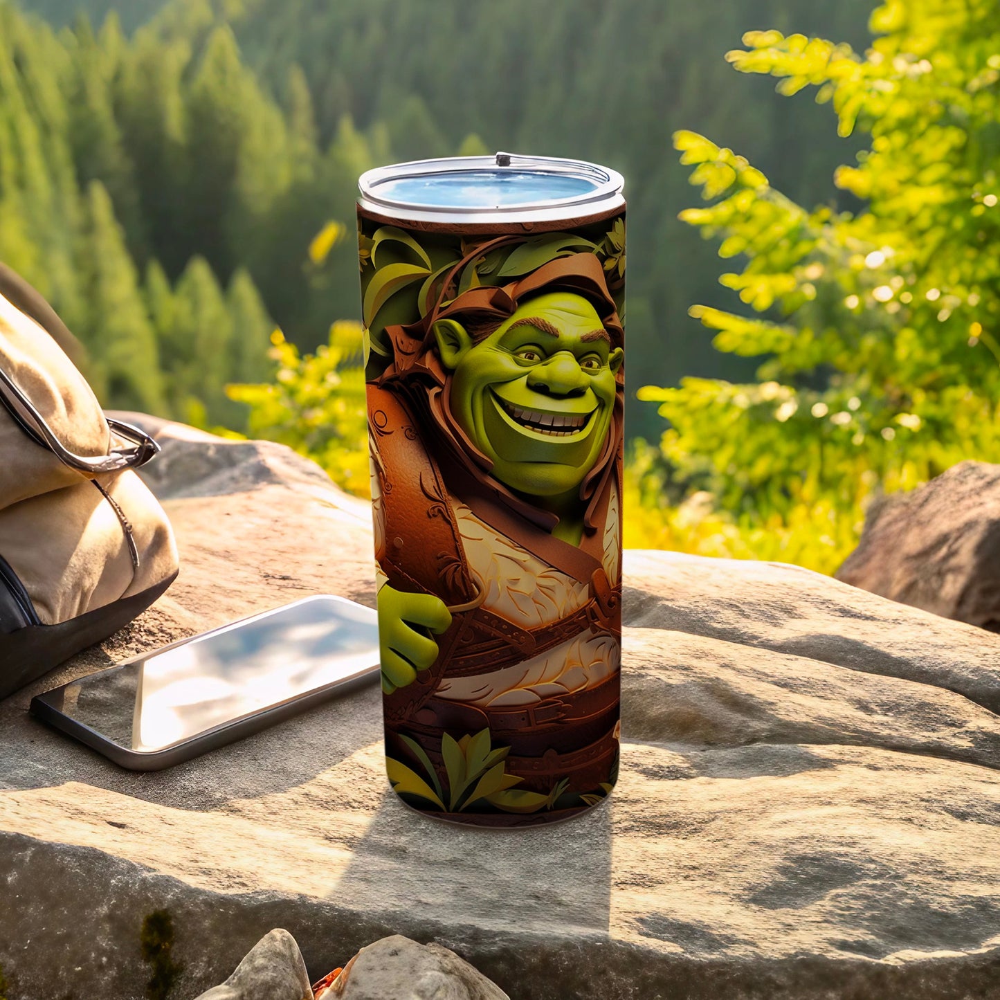 Smiling Green Character Design Travel Mug