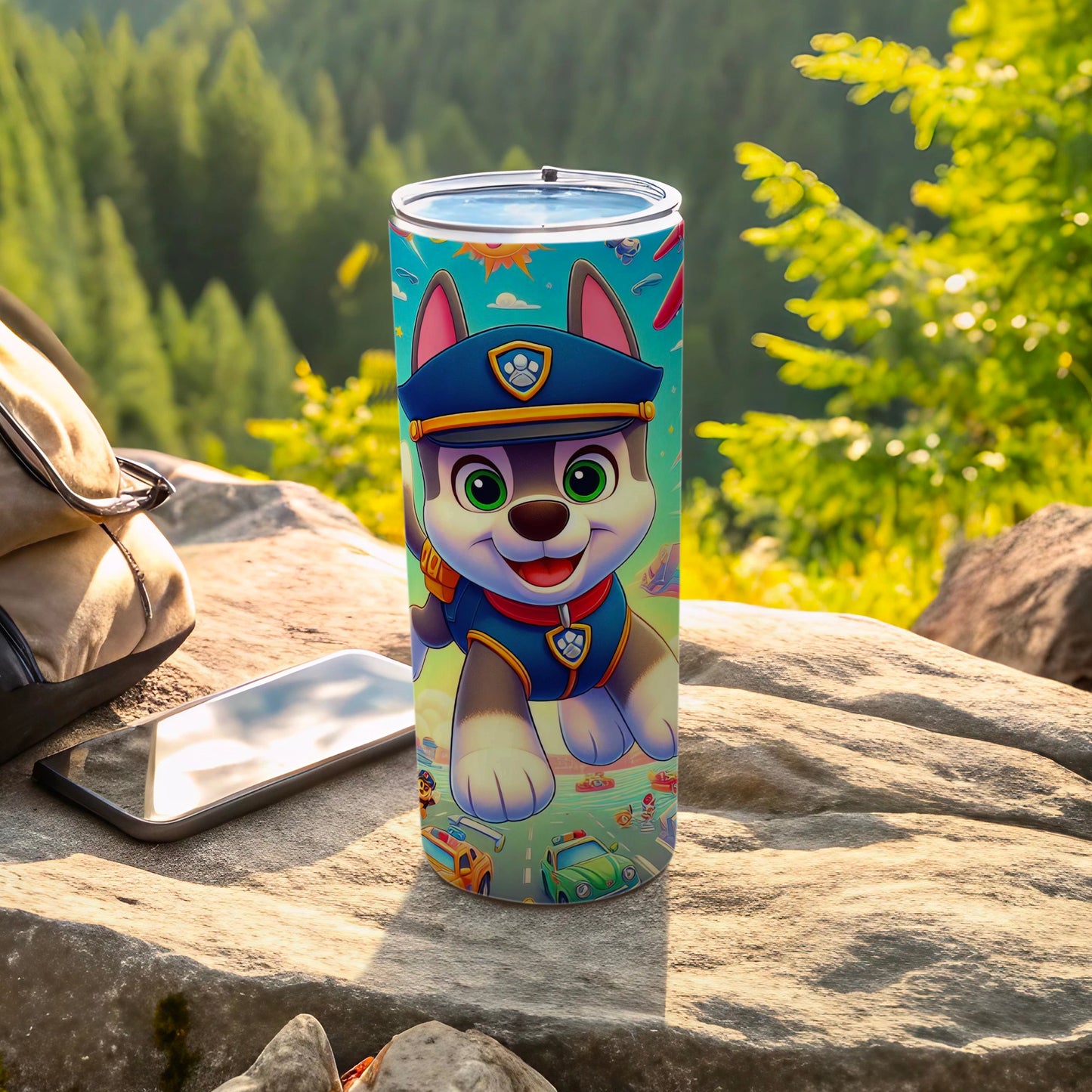Colorful Dog Character Travel Mug with Fun Design